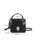 Mini Black Fashionable Metal Decor Flip Cover Square Bag