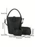 Stitch Detail Bucket Bag Black Zipper Elegant
