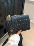 Mini Stitch Detail Square Bag Black Studded Decor Flap Chain Strap