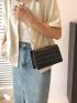 Mini Stitch Detail Square Bag Black Studded Decor Flap Chain Strap