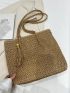 Khaki Tassel Decorated Woven Grass Bag Suitable for Vacation