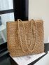 Khaki Tassel Decorated Woven Grass Bag Suitable for Vacation