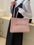 Small Shoulder Tote Bag Plaid Pattern Zip Front