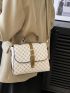 Geometric Pattern Buckle Decor Flap Square Bag Beige Elegant Top Handle