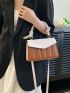 Two Tone Flap Square Bag Stitch Detail Flap Top Handle