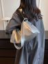 Large Capacity Hobo Bag Silver Funky With Zipper