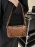 Floral Embossed Square Bag Brown Fashionable Adjustable Strap