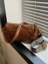 Floral Embossed Square Bag Brown Fashionable Adjustable Strap