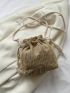 Mini Flower Decor Drawstring Design Straw Bag Fashionable For Vacation