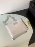 Mini Litchi Embossed Square Bag Metal Decor Silver Funky Chain Strap
