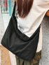 Black Hobo Bag Stitch Detail Large Capacity Adjustable Strap