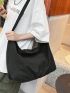 Black Hobo Bag Stitch Detail Large Capacity Adjustable Strap