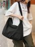 Black Hobo Bag Stitch Detail Large Capacity Adjustable Strap