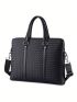 Braided Textured Classic Briefcase Black Double Handle For Work