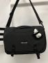 Letter Patch Decor Flap Square Bag Black Large Capacity With Bag Charm