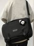 Letter Patch Decor Flap Square Bag Black Large Capacity With Bag Charm