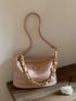 Pink Hobo Bag Fashionable Chain Decor PU