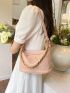Pink Hobo Bag Fashionable Chain Decor PU