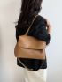 Small Flap Shoulder Bag Solid Brown Minimalist