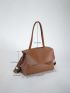 Small Flap Shoulder Bag Solid Brown Minimalist