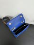 Quilted Pattern Flap Chain Square Bag Blue Minimalist