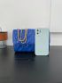 Quilted Pattern Flap Chain Square Bag Blue Minimalist