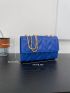 Quilted Pattern Flap Chain Square Bag Blue Minimalist
