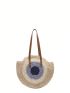 Large Capacity Straw Bag Colorblock Double Handle