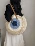 Large Capacity Straw Bag Colorblock Double Handle