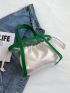Contrast Binding Shoulder Tote Bag Drawstring Design With Inner Pouch