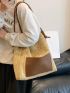 Two Tone Straw Bag Large Capacity Vacation Style