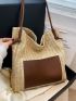 Two Tone Straw Bag Large Capacity Vacation Style