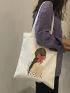 Canvas Bag Women's New Shoulder Bag Fashion Cartoon College Student Handheld Bag Shopping Large Capacity