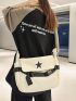 Star Graphic Flap Messenger Bag Release Buckle Decor
