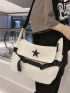 Star Graphic Flap Messenger Bag Release Buckle Decor