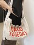 Letter Graphic Hobo Bag Large Capacity