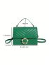 Chevron Metal Decor Flap Square Bag Small Green