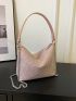 Studded Decor Chain Hobo Bag Small Zipper Pink