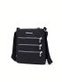 Multi-pocket Neutral Square Bag with Adjustable Shoulder Strap and Alphabet Pattern