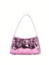 Pink Metallic Glossy Funky Style Buckle Decorated Hobo Bag