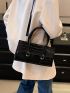 Silver Crocodile Pattern Metallic Glossy Funky Square Tote Bag with Double Handles