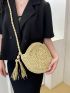 Khaki Hollow Out Woven Bag Strap With Tassel Decoration For Vacation
