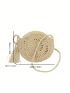 Khaki Hollow Out Woven Bag Strap With Tassel Decoration For Vacation