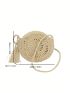 Khaki Hollow Out Woven Bag Strap With Tassel Decoration For Vacation