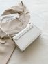 Argyle Embossed Square Bag Flap White PU Elegant