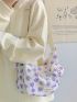 Fashion Casual Canvas Bag Versatile Flower Pattern Large Capacity One Shoulder Crossbody Bag