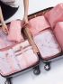 7pcs Slogan Graphic Travel Storage Bag Pink Zipper Polyester