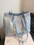 Small Shoulder Tote Bag Fashion Heart Pattern Beaded Decor PU
