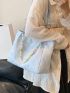 Small Shoulder Tote Bag Fashion Heart Pattern Beaded Decor PU