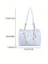 Small Shoulder Tote Bag Fashion Heart Pattern Beaded Decor PU